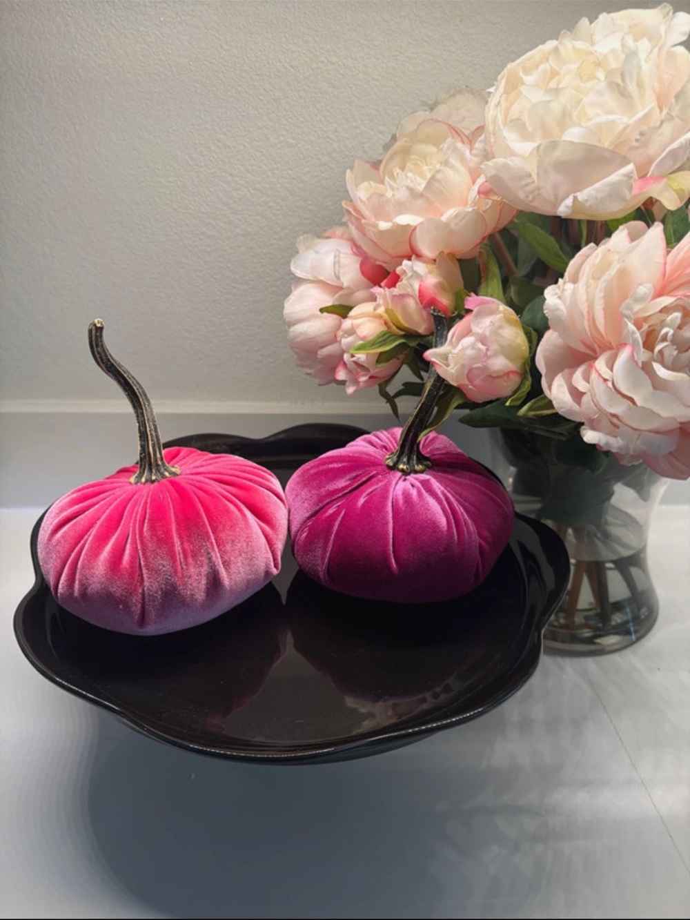 Plush Velvet Decorative Pumpkins - Pink and Purple set of 2